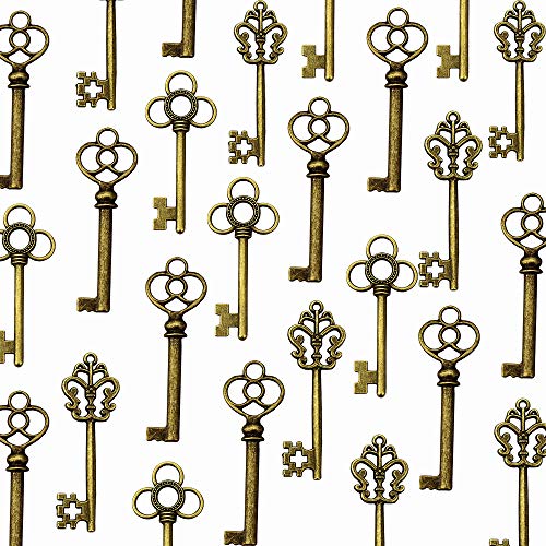 LolliBeads (TM Mixed Set of 30 Large Skeleton Keys in Antique Bronze - Set of 30 Keys