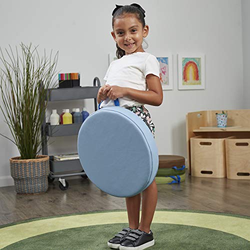 SoftScape 15 inch Round Floor Cushions with Handles; Flexible Seating for in-Home Distance Learning, Daycare, Preschool, Classroom; 2 inch Thick Deluxe Foam (6-Piece) - Earthtone, 11232-ET