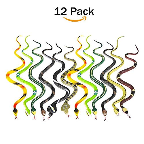 Kicko 14 Inch Assorted Big Rainforest Snakes - 12 Pieces Stretchy Limbless Replica Reptiles, Gag Toy, Idea, Carnival Game Prizes, Science and Nature, Eco-Friendly Repellent, Goody Bag, Floater