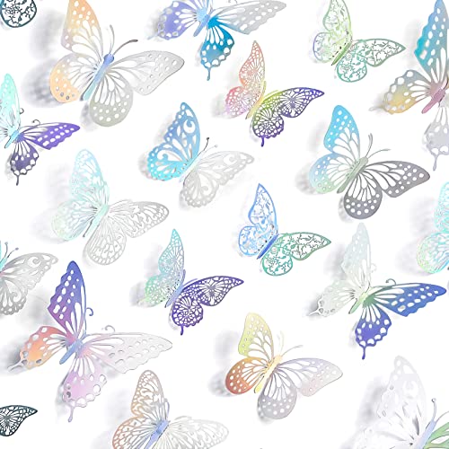 72 Pcs Butterfly Wall Decor Stickers, 3 Sizes 6 Styles Butterfly Decorations, 3D Butterfly Party Decorations/Birthday Decorations/Cake Decorations, Laser Butterflies for Wall Decor Room Decor