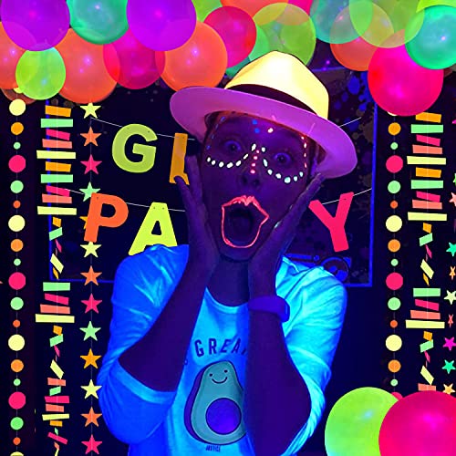 210 Pieces Neon Glow Party Balloons UV Blacklight Balloons 12inch Latex Glow in the dark Balloons Reactive Fluorescent Neon Balloons for Birthday Wedding Blacklight Glow Party Supplies and Decorations