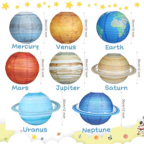 Fontien 8 PCS Planet Paper Lanterns, 12 Inch Outer Space Party Decorations, Solar System Planets Lantern for Kids Space Theme Party Birthday Room Decorations