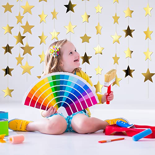 130 Feet Gold Star Garland Hanging Glitter Paper Banner Streamer Star Themed Party Decorations, Reach The Star Bunting Backdrop for Engagement Wedding Baby Shower Birthday Christmas Decor