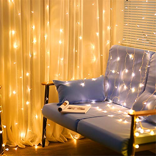 MAGGIFT 304 LED Curtain String Lights, 9.8 x 9.8 ft, 8 Modes Plug in Fairy String Light with Remote Control, Christmas, Backdrop for Indoor Outdoor Bedroom Window Wedding Party Decoration, Warm White