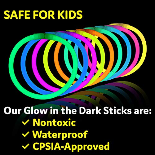 PartySticks Glow Sticks Party Supplies 200pk - 8 Inch Glow in the Dark Light Up Sticks Party Favors, Glow Party Decorations, Neon Party Glow Necklaces and Glow Bracelets with Connectors