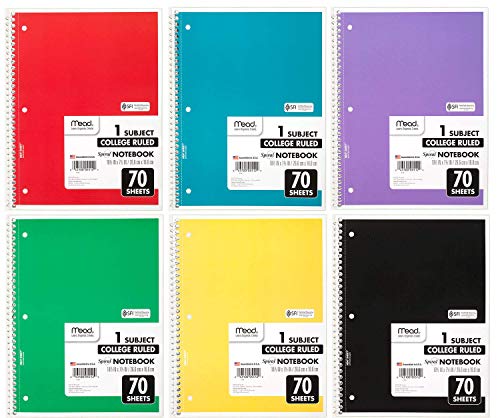 Mead Spiral Notebook, Pack of 18 Colors, 1 Subject College Ruled Spiral Bound Notebooks, Pastel Color School Notebooks Included, 70 Pages