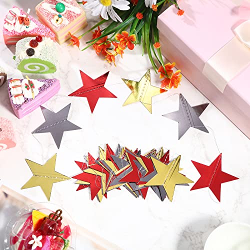 Glitter Star Garland Banner Decoration, 130 Feet Bright Gold Star Hanging Bunting Banner Backdrop for Engagement Wedding Baby Shower Birthday Christmas Decor (Red, Black, Gold)