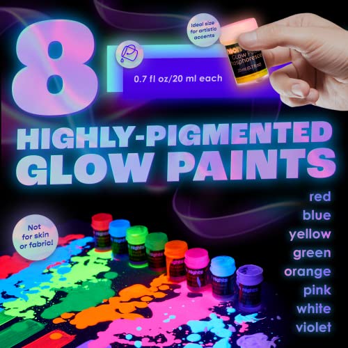 Neon Nights Glow-in-The-Dark Paint - Multi-Surface Acrylic Paints for Outdoor and Indoor Use on Canvas & Walls - Gifts for Artists - Phosphorescent - 8 Pack, 20 mL