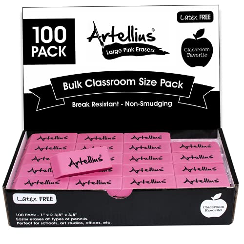 Pink Erasers Pack of 100 - Large Size, Latex & Smudge Free - Bulk School Supplies for Classrooms, Teachers, Homeschool, Office, Art Class, and More!