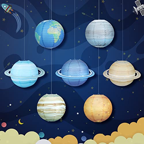 Fontien 8 PCS Planet Paper Lanterns, 12 Inch Outer Space Party Decorations, Solar System Planets Lantern for Kids Space Theme Party Birthday Room Decorations