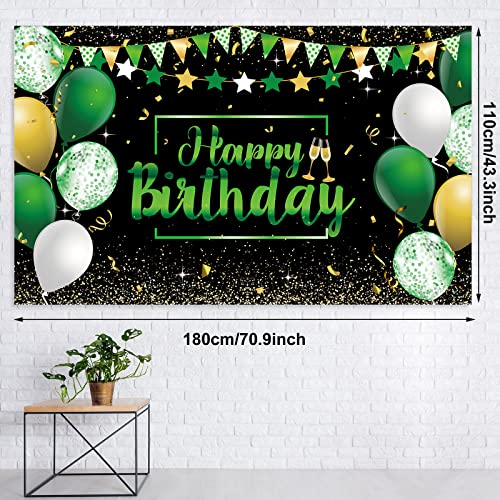 Birthday Party Decorations 50 Pieces Balloons Garland Kit Happy Birthday Backdrop Banner Sign Decorations for Kids Men Women Anniversary Birthday Party Supplies Decor(Green and Black)