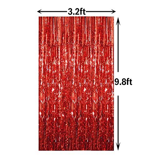 GOER 3.2 ft x 9.8 ft Metallic Tinsel Foil Fringe Curtains for Party Photo Backdrop Wedding Decor (1 Pack, Red)