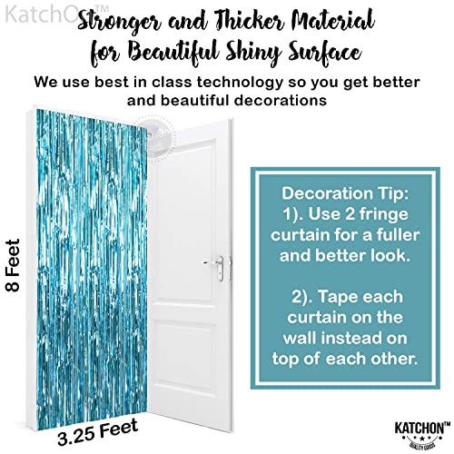 KatchOn, XtraLarge, Blue Foil Fringe Curtain - 6.4x8 Feet, Pack of 2 | Blue Backdrop Curtain for Under The Sea Party Decorations | Ocean Backdrop | Blue Tinsel Backdrop, Mermaid Birthday Decorations