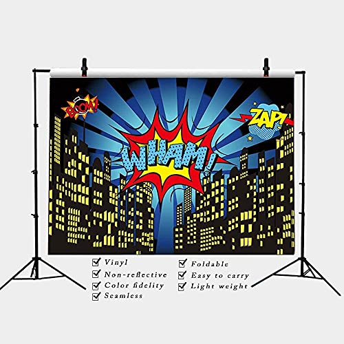 Fanghui 7x5FT Vinyl Superhero Photography Backdrops City Photo Studio Props Booth Background Superhero Themed Party Decoration Supplies Backdrop fh018