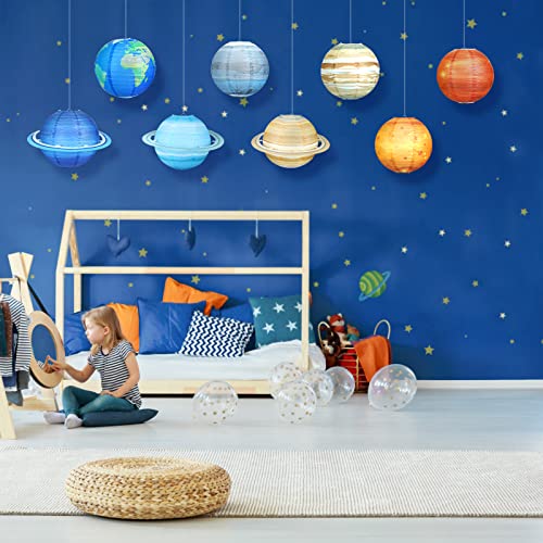 Fontien 8 PCS Planet Paper Lanterns, 12 Inch Outer Space Party Decorations, Solar System Planets Lantern for Kids Space Theme Party Birthday Room Decorations