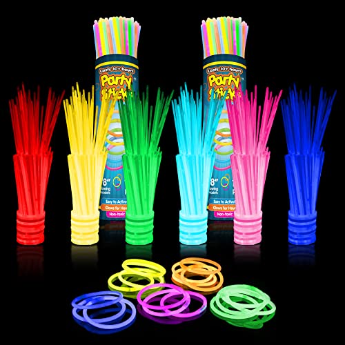PartySticks Glow Sticks Party Supplies 200pk - 8 Inch Glow in the Dark Light Up Sticks Party Favors, Glow Party Decorations, Neon Party Glow Necklaces and Glow Bracelets with Connectors