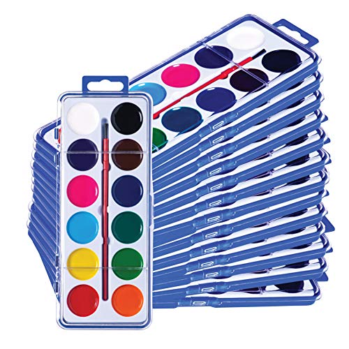 Neliblu Water Color Paint Set for Kids - Bulk Watercolor Paint Set of 24 - Washable Watercolor Paints in 12 Colors - Ideal Fun and Learning Tool for Kids at Home and School - Paintbrush Included