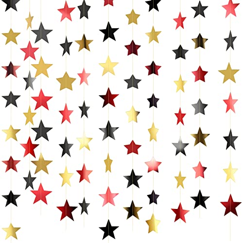 Glitter Star Garland Banner Decoration, 130 Feet Bright Gold Star Hanging Bunting Banner Backdrop for Engagement Wedding Baby Shower Birthday Christmas Decor (Red, Black, Gold)