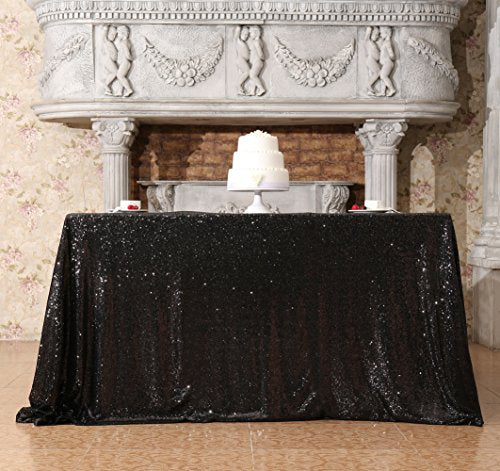 PartyDelight Sequin Tablecloth, Sequin Table Overlay Square, 50"x50", Black