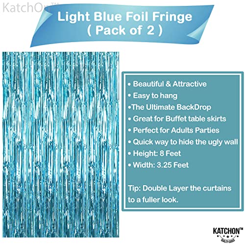 KatchOn, XtraLarge, Blue Foil Fringe Curtain - 6.4x8 Feet, Pack of 2 | Blue Backdrop Curtain for Under The Sea Party Decorations | Ocean Backdrop | Blue Tinsel Backdrop, Mermaid Birthday Decorations