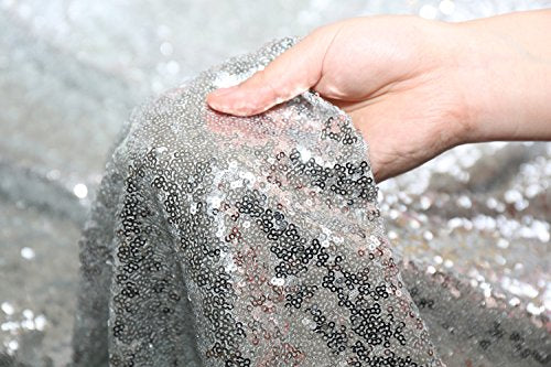 PartyDelight Sequin Tablecloth, Sequin Table Overlay Square, 50"x50", Silver.