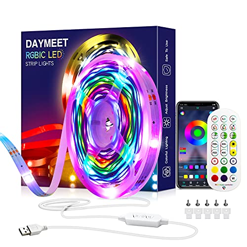 Led Lights for Bedroom 33ft USB Led Light Strip, Daymeet RGBIC Smart Light Strips APP Control Music Sync Color Changing Led Light Strips, Led Strip Lights with Remote for Room Home Indoor Decoration