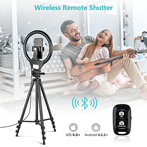 Sensyne 10'' Ring Light with 50'' Extendable Tripod Stand, LED Circle Lights with Phone Holder for Live Stream/Makeup/YouTube Video/TikTok, Compatible with All Phones.