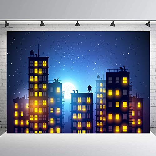 RUINI Super Hero City Backdrop Starry Sky Super Hero City Decor Banner 7x5FT