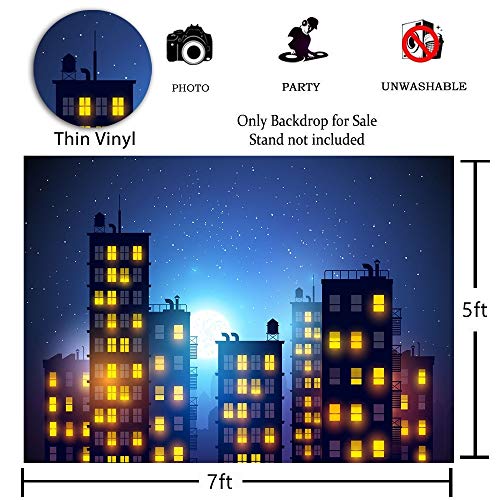 RUINI Super Hero City Backdrop Starry Sky Super Hero City Decor Banner 7x5FT