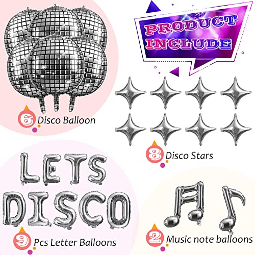 Set of 25 Disco Balloons Disco Party Decorations, Disco Balloon Arch, 70s Birthday Party Decorations Balloons for Music Dance 80s 90s Party Supplies Decor(Silver)