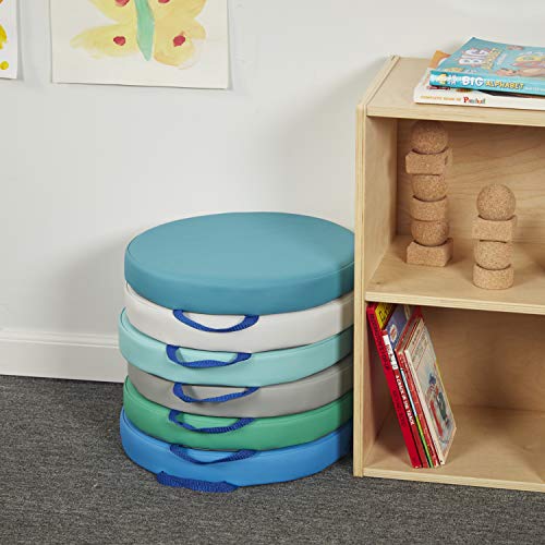 SoftScape 15 inch Round Floor Cushions with Handles; Flexible Seating for in-Home Distance Learning, Daycare, Preschool, Classroom; 2 inch Thick Deluxe Foam (6-Piece) - Contemporary, 11232-CT