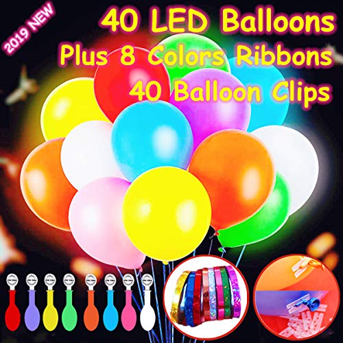 40 Pack LED Light Up Balloons, Mixed-Colors Flashing Party Lights Lasts 12-24 Hours , Glow in the dark For Parties, Birthdays Wedding Decorations And Halloween Christmas Festival,Fillable with Helium