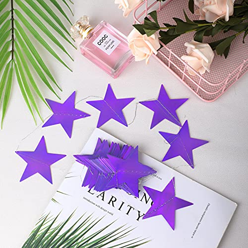 Glitter Star Garland Banner Decoration, 130 Feet Bright Gold Star Hanging Bunting Banner Backdrop for Engagement Wedding Baby Shower Birthday Christmas Decor (Holographic Purple)