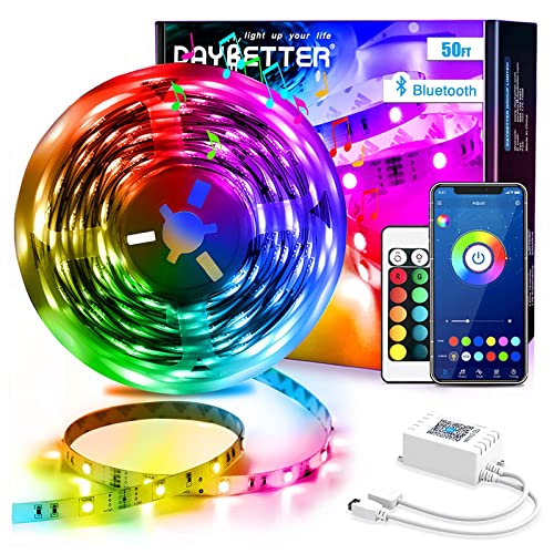 DAYBETTER Led Strip Lights 50ft Smart Light Strips with App Control Remote, 5050 RGB Led Lights for Bedroom, Music Sync Color Changing Lights for Room Party