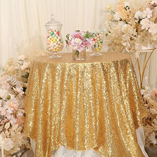 PartyDelight 50"X50" Square Sparkly Gold Sequin Tablecloth for Wedding, Party, Christmas Decorations