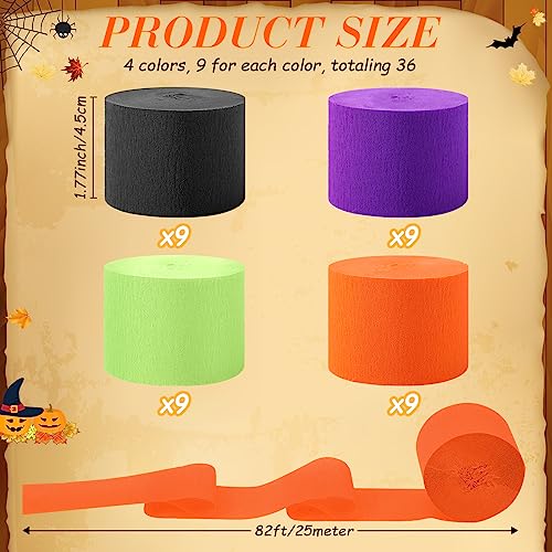 Chuangdi 36 Rolls Halloween Crepe Paper Streamers Orange Black Purple Green Crepe Paper Streamers Rolls Hanging Party Streamer for DIY Art Project Supplies Halloween Party Backdrop Decorations