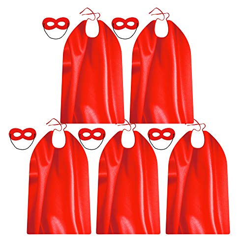 ADJOY Superhero Capes and Masks for Adults Teenagers - 5 Sets for Men & Women - Dress Up Superhero Party Costumes for Team Building (Red)