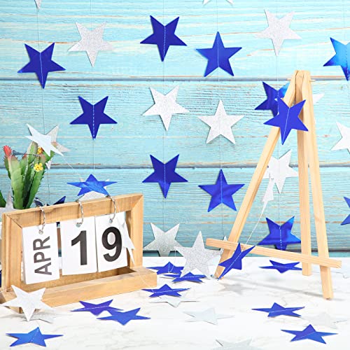 Glitter Star Garland Banner Decoration, 130 Feet Bright Gold Star Hanging Bunting Banner Backdrop for Engagement Wedding Baby Shower Birthday Christmas Decor (Ocean Blue, Glitter Silver)