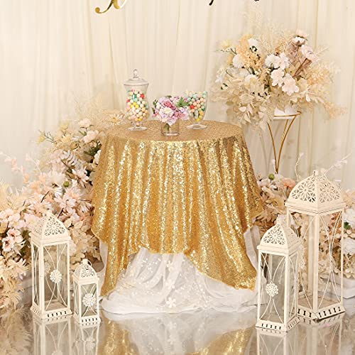 PartyDelight 50"X50" Square Sparkly Gold Sequin Tablecloth for Wedding, Party, Christmas Decorations