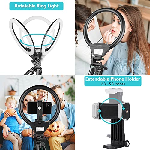 Sensyne 10'' Ring Light with 50'' Extendable Tripod Stand, LED Circle Lights with Phone Holder for Live Stream/Makeup/YouTube Video/TikTok, Compatible with All Phones.