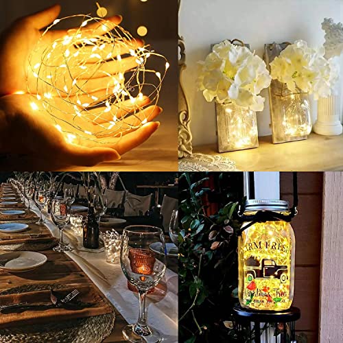 LEDIKON 24 Pack Led Fairy Lights Battery Operated,3.3ft 20 LED Silver Wire Warm White Firefly Lights,Waterproof Mini Led Starry String Lights for Wedding Party Mason Jars Christmas Table Decor