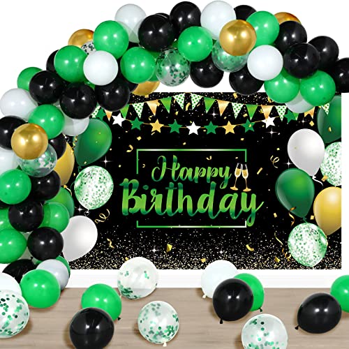 Birthday Party Decorations 50 Pieces Balloons Garland Kit Happy Birthday Backdrop Banner Sign Decorations for Kids Men Women Anniversary Birthday Party Supplies Decor(Green and Black)