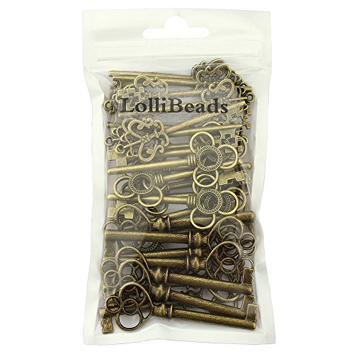 LolliBeads (TM Mixed Set of 30 Large Skeleton Keys in Antique Bronze - Set of 30 Keys