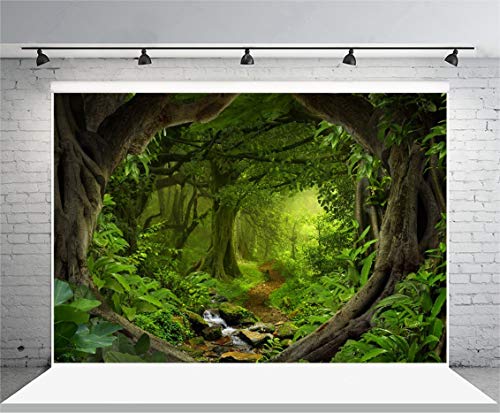 Leowefowa 7x5ft Jungle Forest Backdrop Spring Enchanted Forest Dreamland Dirt Road Background for Photography Lush Woods Kids Adults Shoot Studio Props Wild One VBS Jungle Safari Bday Party Banner