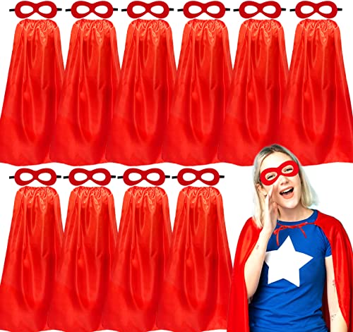 Adults Superhero-Capes and Masks for Women Men Teenagers Super Hero Costumes Halloween Dress Up Party Team Spirit Building, 10 Pack