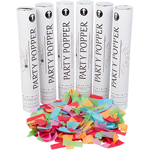 Clover Products Large Premium Confetti Cannon – (6 Pack) Multicolor Biodegradable Confetti Popper | Launches Confetti 20 – 25 Feet | Party Poppers for any Celebration, Parties, Birthdays, Weddings