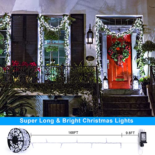 JMEXSUSS 168FT 600 LED Christmas Lights Outdoor Waterproof 8 Modes Indoor Christmas String Lights Cool White Christmas Tree Lights Plug in for Room Bedroom Wedding Party Holiday Christmas Decorations