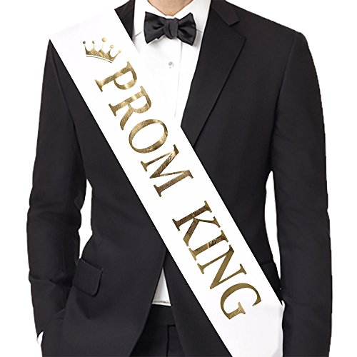 TTCOROCK"Prom King" and"Prom Queen" Sashes - Graduation Party School Party Accessories, White with Gold Print