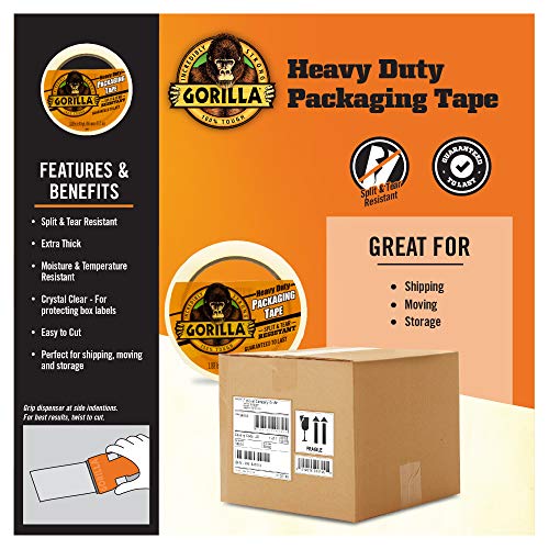 Gorilla Heavy Duty Large Core Packing Tape for Moving, Shipping and Storage, 1.88" x 40 yd, Clear (Pack of 6)