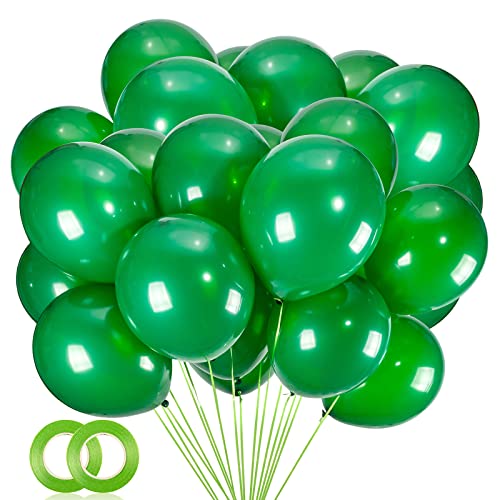 100pcs Dark Green Balloons, 12 inch Green Latex Party Balloons Helium Quality for Party Decoration Like Birthday Party, Baby Shower,Wedding, Halloween or Christmas Party (with Green Ribbon)…